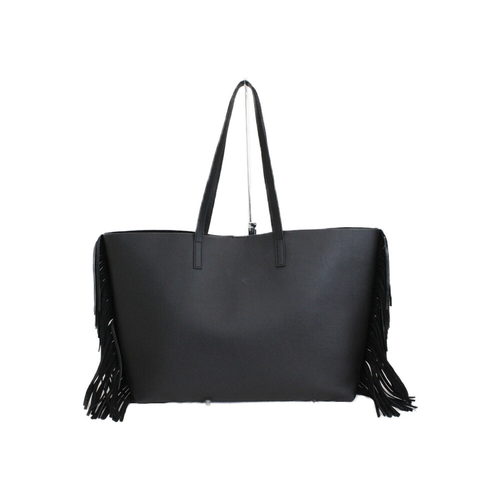 Saint Laurent Fringe Shopping Diaper Sac Bag Tote Handbag Black Leather